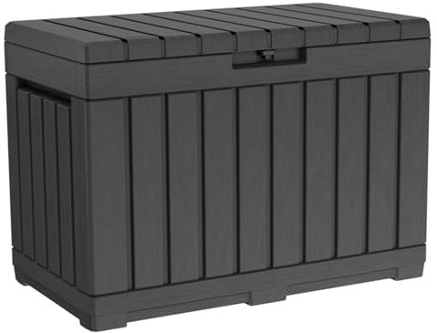 Keter Kentwood Storage Box 190L - Caja de almacenaje para jardín (resistente a los rayos UV, 82,3 x 45,7 x 57,7 cm), color grafito
