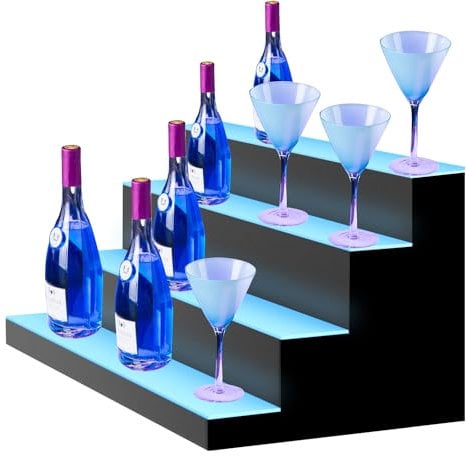 Cityjoy Présentoir De Bouteilles d'alcool Éclairé par LED, 4 Niveaux 30,04 X 15,79 X 12,60 Grand Porte-Bouteilles Éclairé USB, Bar à Domicile Boissons Étagères d'Éclairage
