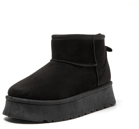 JOMIX Stivaletti Donna Invernali Stivali Ragazze Bassi Scarpe Caldi Imbottiti Pelliccia Sintetica Comodi da Neve MD9767-1 (Nero, 36)