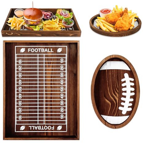 JarThenaAMCS 2Pcs Football Serving Tray 16 Inch Wooden Football Plates Reusable Wood Serving Trays and Platters for Football Season Game Day Party Decor