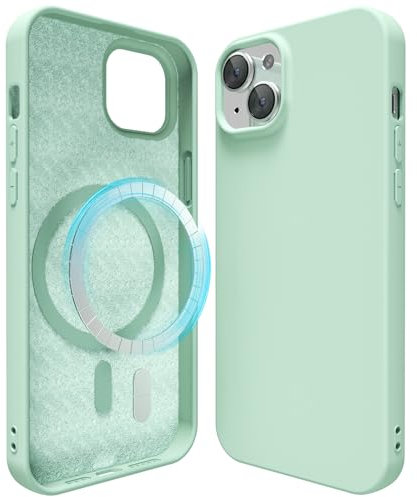 oakxco Silicone Case for iPhone 13 Mini/ 12 Mini Compatible with Magsafe Magnetic Wireless Charging, Slim Thin Soft Rubber Gel with Magnet, Matte TPU Mag Cover for Women Men, Mint Green