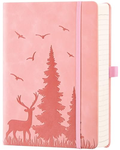 ZXHQ 365 Seiten A5 (15,8 x 21,5 cm) Liniertes Notizbuch - College-Ruling, Ledergebundener Einband, 100 g/m² dickes Papier, feine Innentasche - Pink