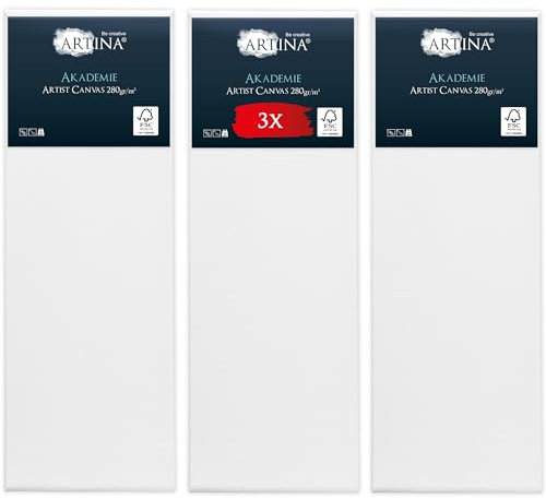 Artina Set de 3 Canvas Toile Peinture 50x150 cm – Tableau Peinture Châssis Entoilés en Bois FSC© – Tableau a Peindre Blanche 100% Coton 280g/m² – Toiles à Peindre Stable Akademie