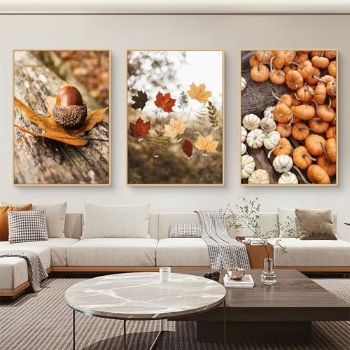 Moderne Poster Set 3er Bilder Wohnzimmer Deko Schlafzimmer Herbst Aesthetic Kunstdruck Bild Vintage Wandbilder Wanddeko Ohne Rahmen (30x40cm,B)