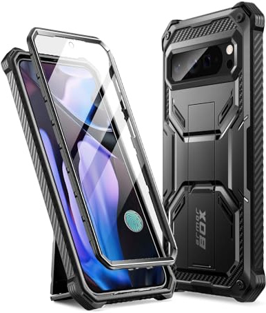 i-BLASON for Google Pixel 9 Pro XL Case [Built-in Screen Protector & Kickstand] [Support Fingerprint ID] [Military Protection] Full-Body Rugged Bumper Protective Phone Case for Pixel 9 Pro XL Black