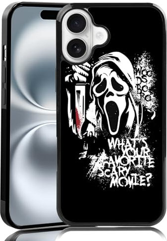 MMYAJT Favorite Gruselige Handyhülle, kompatibel mit iPhone 16 Plus, Scream iPhone-Hülle, stoßfest, schwarz-weiß, Halloween-Motiv, lustiges Geschenk für Jungen, Mädchen, Männer, Frauen