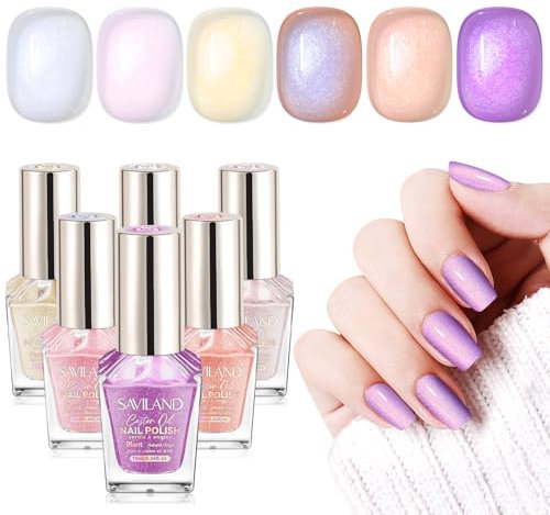 SAVILAND Mermaid Glitter Nail Polish Set: 6 Colors 10ml Quick Dry Nail Polish Fingernail Nail Varnish with Castor Oil & Vitamin E Sparkle Shimmer Nail Polishes Set Nail Art Kit for Women Home DIY