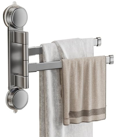 Schwenkbar Handtuchstange,Handtuchhalter 2-Armig 270° Schwenkarme Aluminium Handtuchstangen Ohne Bohren,Saugnapf Badwandhalterung,Badetuchhalter,für Küche,WC,Bad