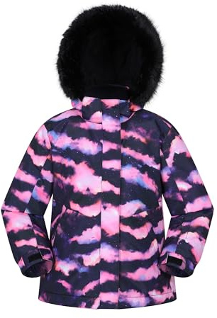 Mountain Warehouse Glacial Gemusterte Wasserabweisende Kinderskijacke – Abnehmbare Kapuze und Schneefang, Mantel für Jungen und Mädchen – Für Ski, Sport, Outdoor