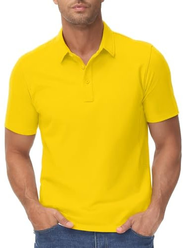 TACVASEN Herren Poloshirts Kurzarm Baumwolle Regular Fit Basic Polo Casual T-Shirts mit Kragen Golf Polohemd Freizeit Tops Sommer Gelb, L