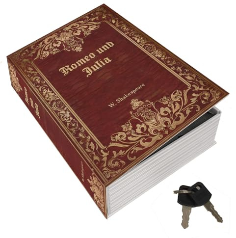 Romeo und Julia Booksafe L Ein klassisches Buch in Dunkelrot mit goldenen Buchstaben - literarischer Charme für Ihr Bücherregal