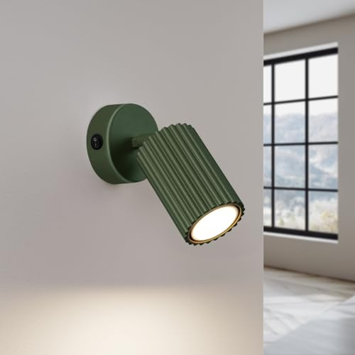 SOLLUX lighting Wandleuchte Innen Wandlampe Aluminium LED-Glühbirne 3000K warmes Weiß Licht 1 Flammig Mit Schalter 8 x 16 x 16 cm GLOOW Olivgrün