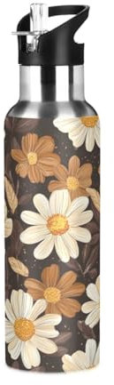 Ewusp Borraccia termica vintage con coperchio con cannuccia, 620 ml, in acciaio inox, per sport, sottovuoto, a doppia parete, a tenuta stagna, per ciclismo, fitness