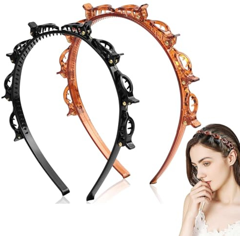 JRYXDS 2 Stück Haarreif Mit Klammern Frisurenhilfe Haarreif Mit Klammern Geflochtene Stirnbänder Double Bangs Hairstyle Hairpin Twist Clip Stirnband Wist Clip Stirnband