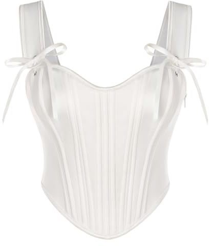 SCARLET DARKNESS Women's White Retro Renaissance Bustier Corset Top Lace-up Peasant Vest Elegant Corsets for Wedding Party 16