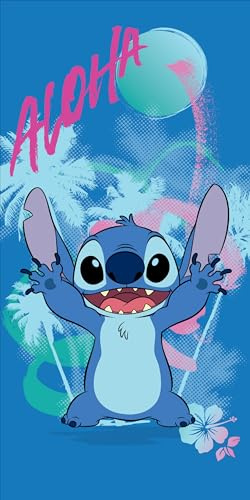 STITCH Unter dem Mond - von Disney Lilo und Stitch Duschtuch Strandtuch - 100% Baumwolle - Abmessungen 70 x 140 cm - mehrfarbig