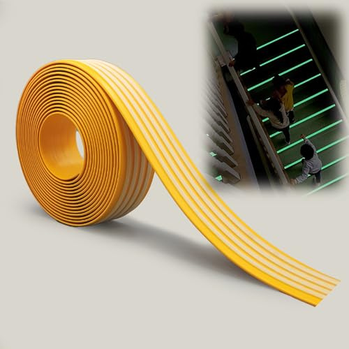 KUKIXKK Treppenkantenschutz, Treppenkantenschutz aus PVC-Vinyl, rutschfeste Trittstufen, Treppenkantenleiste mit im Dunkeln leuchtendem Streifen, B: 5 cm(Giallo,L 30m)