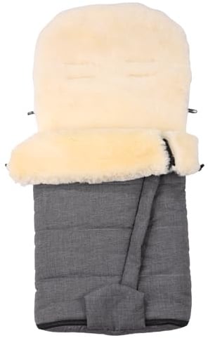 Merauno® Baby Lammfellfußsack Kinderwagen Fellsack Kuscheliger Buggy Kinderwagen-Fußsack aus Fell Wind-und Wasserdicht Mit Gurtschlitzen Fußöffnung mit Reißverschluss 100×50cm Dunkelgrau