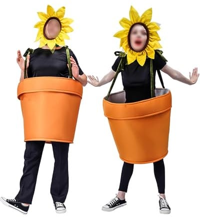 Kfsghdnz Adult Flower Pot Costume Women Men Sunflower Cosplay Outfits Unisex Hooded Flowerpot Plant Garden Party Clothes with Headpiece (Auburn A, One Size)
