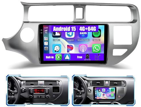 Inefala 4G+64G Autoradio Android 15 para Kia Rio 2012-2015 | Pantalla Táctil de 9, Wireless CarPlay, Android Auto, GPS, WiFi, RDS/FM, BT, EQ, SWC, Cámara Trasera, MIC