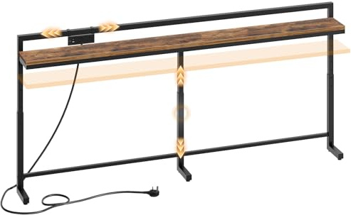 YATINEY 200 cm Slim Console Table with Adjustable Height (70 cm-90 cm), Behind Sofa Table Skinny with Outlet, Long Entryway Table, Couch Table Behind Sofa for Living Room, Rustic Brown XCT22KBR