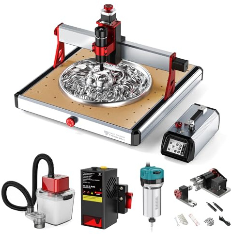 Twotrees TTC450 Ultra 500W CNC Fräsmaschine, 800W Frässpindel, 20W Lasermodul, M1 Staubabsaugung, CNC Drehachse, mit 3,5 Zoll Touchscreen Controller, Gravurmaschine für Metall, Aluminium, Holz