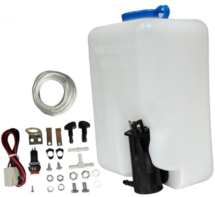 Fxzqgnh 12V Universal Car Windshield Washer Bottle Repair Kit with Mounting Accessories and Cleaning Tool 1.5L, Reservoir Pump System for SUVs Sedans Trucks