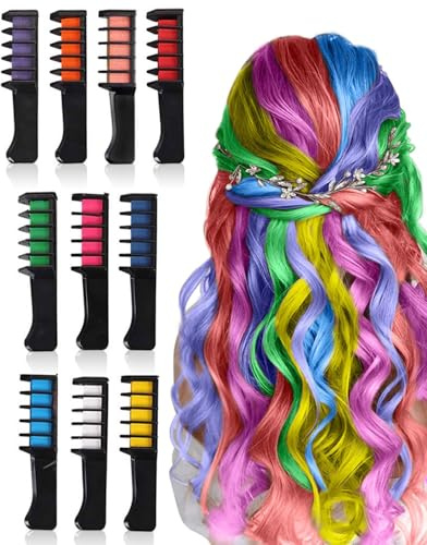 DAFNE 10 Colores Peine de Tiza Para el Pelo,Lavables Tinte para Cabello, Tiza Temporal Lavable Set,peines con tizas para el pelo Premium para Regalos Navidad Fiestas Cosplay DIY regalos