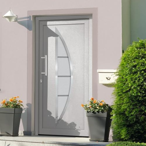 Kaloriko Puerta de entrada blanca con marco de aluminio y cierre de hongos de 5 puntos, 98 x 208 cm, de plástico aislante del calor, puerta exterior con acristalamiento aislante, mango de acero