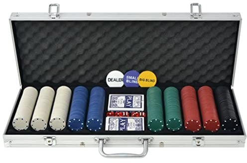 vidaXL Professional Poker Set with 500 Chips and Aluminium Case - Multicolour Plastic Chips, Casino Dice & Playing Cards Included