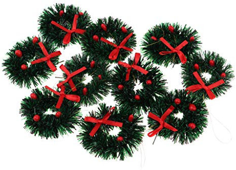 CUTICATE Mini Weihnachtskranz Miniatur 10 Stück Puppenhaus Garten Dekoration Puppenstube Adventskranz Ornamente - 4 cm