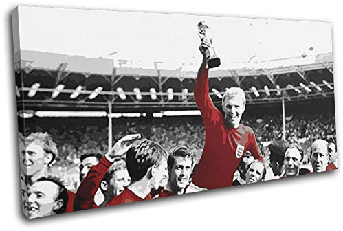 Bold Bloc Design - England 1966 World Cup Bobby Moore Sports 80x40cm SINGLE Canvas Art Print Box Framed Picture Wall Hanging - Hand Made In The UK - Framed And Ready To Hang RC-0785(00B)-SG21-LO-A