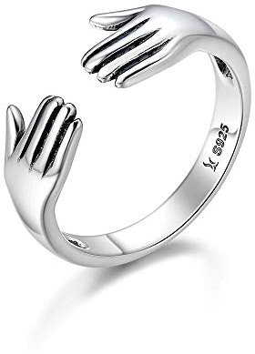 PRAK Damen 925 Sterling Silber Ringe,Verstellbarer Ring Geben Mir Eine Umarmung Hand Finger Ringe Für Frauen Echt Silber Schmuck Geschenk Geburtstagsgeschenk Student Style Bankett Notwendig