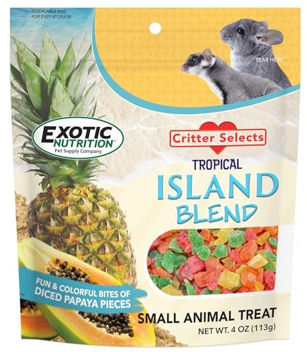 Island Blend Treat (4 oz.) - Healthy Natural Dried Diced Fruit Treat - Pineapple & Papaya - Sugar Gliders, Rats, Chinchillas, Ferrets, Parrots, Hamsters, Squirrels, Hedgehogs, Guinea Pigs
