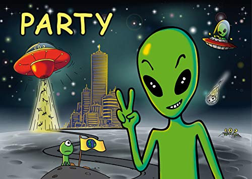 16-teiliges Einladungskarten-Set * Alien * für Kindergeburtstag und Mottoparty | bestehend aus 8 Einladungen und 8 Umschlägen | Kinder Geburtstag Party All Weltraum Space Ausserirdische