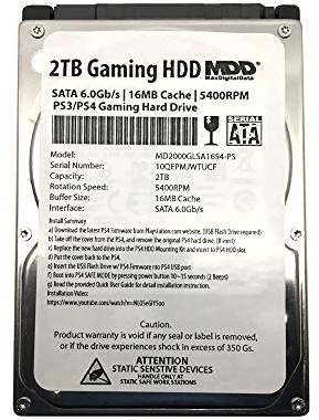 MaxDigitalData (MD2000GLSA854-PS) - Disco duro para juegos (2 TB, 5400 rpm, caché de 8 MB, 9,5 mm), SATA 6,0 Gb/s y 2,5 PS4