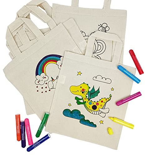 Cottonbagjoe | 100 Baumwolltaschen zum Ausmalen | Mandalas, Zoo Tiere | 28x32 cm | Mitgebsel | bedruckt | 5 Motive | kurze Henkel | DIN A4 | Geschenktaschen | Jutebeutel | natur