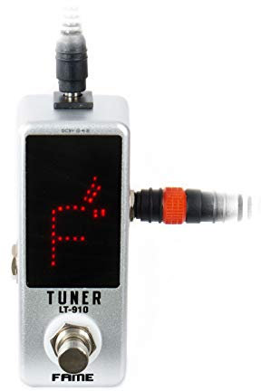 Fame LT-910 Chromatischer Tuner für Gitarren, Stimmgenauigkeit +/- 1 Cent, LED-Anzeige, Silbernes Metallgehäuse, Netzteil-Anschluss, Mono-Ausgangssignal, Gewicht 0.29kg