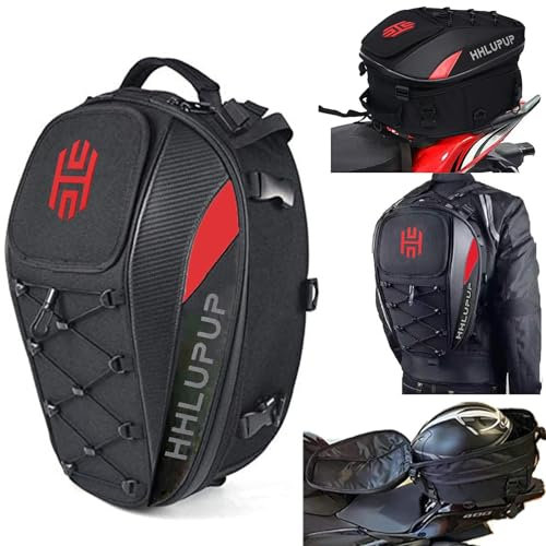HHLUPUP 38L Motorrad Hecktasche Sitz Helm Große Kapazität Motorrad Rucksack Wasserdicht Gepäcktasche Rot