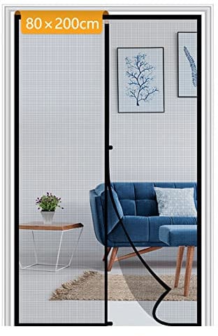 Yotache Fly Screens for Doors 80 x 200 cm, Reinforced Polyester Heavy Duty Fly Net for Door with Full Frame Hook&Loop Strip, Black