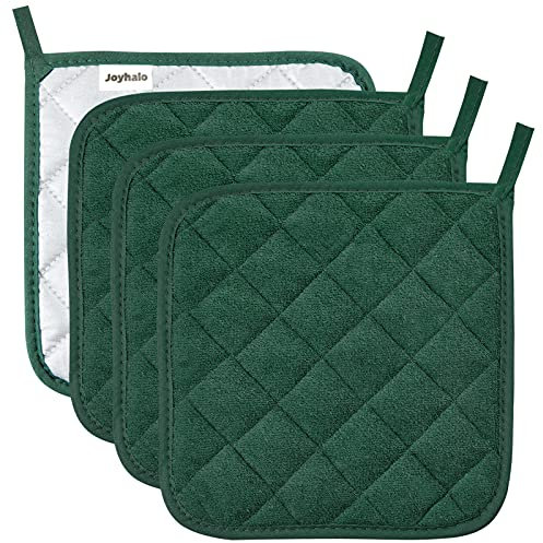 Joyhalo Topflappen für die Küche, Ofenhalter aus Baumwolle mit großer Hitzebeständigkeit, rutschfeste heiße Pads für die Küche, Dunkelgrün, 4 Stück