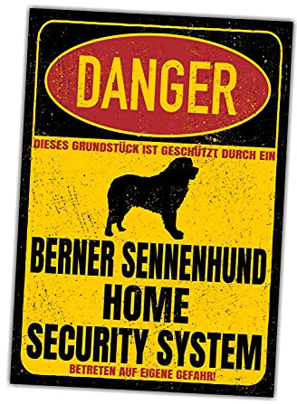 Berner Sennenhund Sennen Dog Schild Danger Security System Türschild Hundeschild Warnschild Sicherheitsschild Hund Privatgrundstück Hundewarnung Warnung vor dem Hund