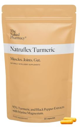 The Naked Pharmacy Natruflex Turmeric Supplement for Joint & Muscle Health | Supplements with Natural Turmeric & Black Pepper for Aiding Sports Performance | Vegan | No Additives | 30 Capsules