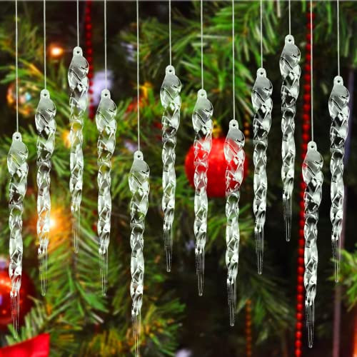 Dereine Carámbanos de Cristal Transparente/Copos de Nieve,Carámbanos de Navidad Adornos Set de Bricolaje Decoración navideña de Invierno Colgante Transparente con Cordón (B)