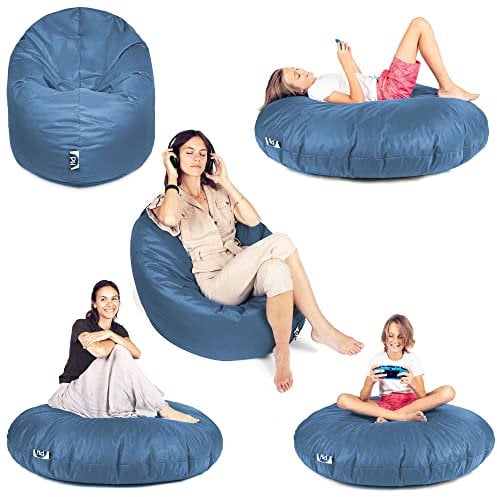 Patchhome - Pouf 2 in 1, cuscino da pavimento, poltrona a sacco da gaming, per adulti e bambini, con imbottitura (Ø 100 cm, grigio-azzurro)