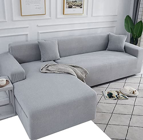 ZZDXW Sofahusse Sofabezug L U Form L-Förmige Sofabezüge Beige Grau Braun Hellgrau Eckcouch Rechts Links L-vormig Bank Sofa Hussen Stretch 1 2 3 4 Sitzer 3er 2er Couch Bezug Überzug Ecksofa Cover