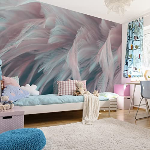 Wallepic Selbstklebende Fototapete Federn Modern Muster 3D Optik 360 x 240 Moderne Tapete XXL Abstraktion Dekor Ornamente Wohnzimmer Schlafzimmer Büro Flur Wandtapete Br. 360 cm x Hö. 240 cm