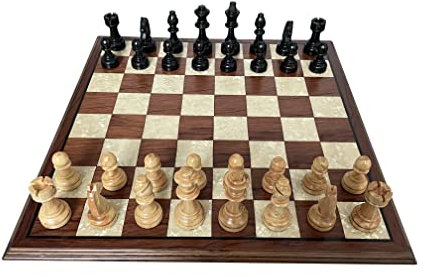Helena Wood Art, Handgemachtes Holzschachbrett mit Holzschachfiguren, Schachspiel, Schachspiel, Deluxe Edition, 40 x 40 cm