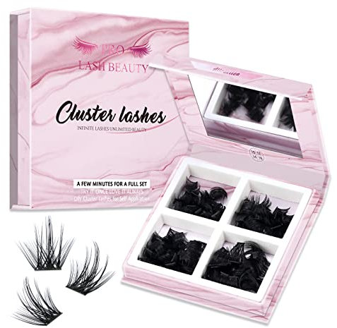 Wimpernbüschel zum Selbermachen, individuelle flauschige Wimpernverlängerung und Spiegel, 2-in-1, einfach anzuwenden, zu Hause Wimpern (Attraction, D-10-16mix), 180 Stück