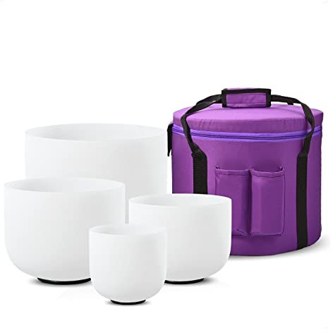 6 B 8 G 10 E 12 C Juego de Cuencos tibetanos de Cristal de Cuarzo Esmerilado 4 Piezas con 1 Bolsa Morada (Size : 432Hz)